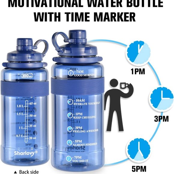 Sports Water Bottle with Strap Portable Motivational with Time Mark Large size - Picture 10 of 16